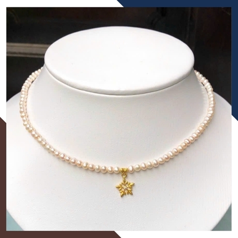 Vòng ngọc trai mix vàng, vòng cổ ngọc trai tự nhiên mặc áo dài cho nữ mã 67B2718