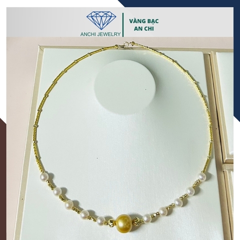 Vòng cổ ngọc trai vàng 18k, vòng ngọc trai tự nhiên cao cấp mã 612B15