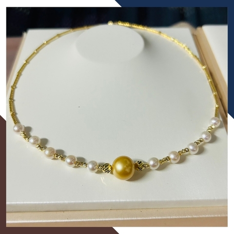 Vòng cổ ngọc trai vàng 18k, vòng ngọc trai tự nhiên cao cấp mã 612B15