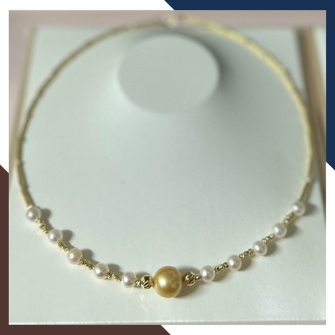 Vòng cổ ngọc trai vàng 18k, vòng ngọc trai tự nhiên cao cấp mã 612B15