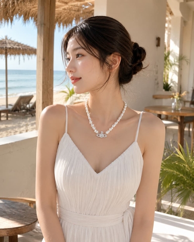 Vòng Cổ Ngọc Trai Dị VCNT192 – Fashion Pearl Hiện Đại & Mặt Địa Cầu Cá Tính
