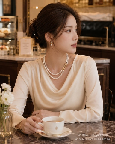 Vòng Cổ Ngọc Trai 2 Tầng VCNT193 – Layer Pearl Luxury & Khoá Vô Cực Xi Vàng