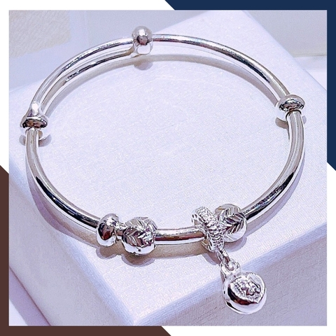 Vòng tay bạc cho bé, lắc chân trẻ em bạc ta nguyên chất có chuông mix bi mã AC250