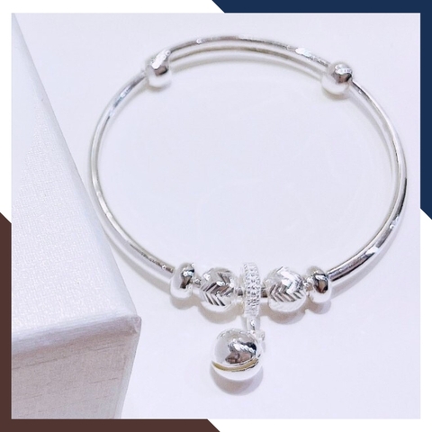 Vòng tay bạc cho bé, lắc chân trẻ em bạc ta nguyên chất có chuông mix bi mã AC250