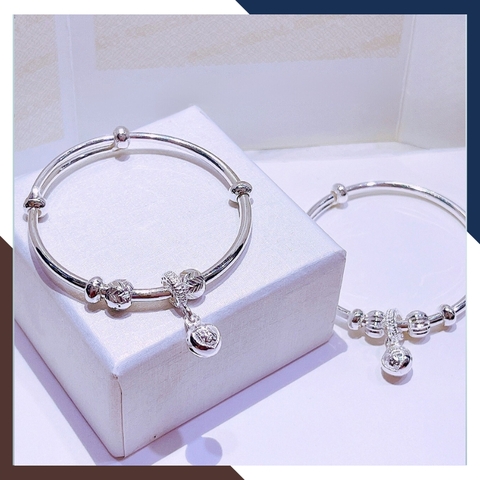 Vòng tay bạc cho bé, lắc chân trẻ em bạc ta nguyên chất có chuông mix bi mã AC250
