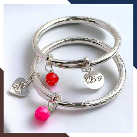 Vòng tay bạc cho bé, lắc chân trẻ em khắc tên và con giáp mã AC250