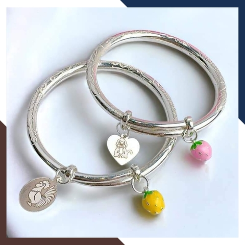 Vòng tay bạc cho bé, lắc chân trẻ em khắc tên và con giáp mã AC250
