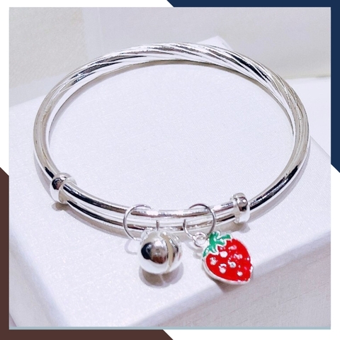 Vòng tay bạc cho bé, lắc chân trẻ em mix chuông và quả dâu tây bằng bạc ta nguyên chất mã AC250