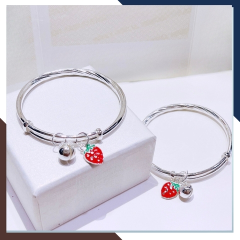 Vòng tay bạc cho bé, lắc chân trẻ em mix chuông và quả dâu tây bằng bạc ta nguyên chất mã AC250