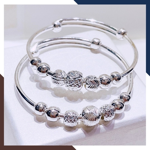 Vòng tay bạc cho bé trai bé gái, lắc chân trẻ em mix bi bạc ta nguyên chất mã AC250