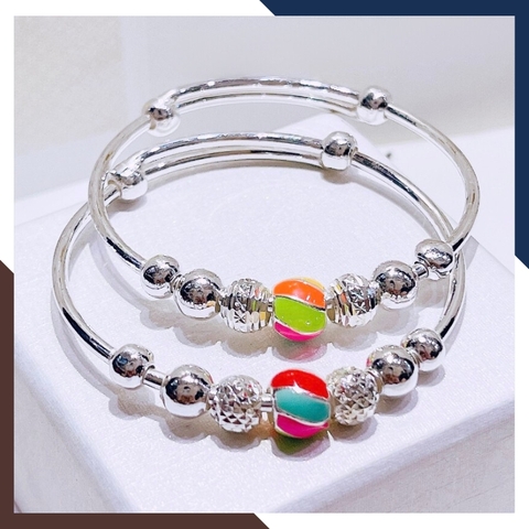 Vòng tay bạc cho bé trai bé gái, lắc chân trẻ em mix bi bạc ta nguyên chất mã AC250