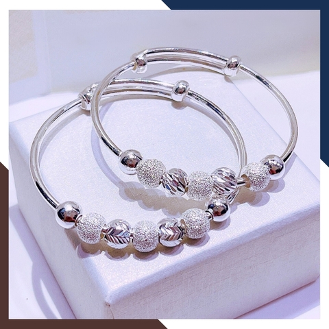 Vòng tay bạc cho bé trai bé gái, lắc chân trẻ em mix bi bạc ta nguyên chất mã AC250