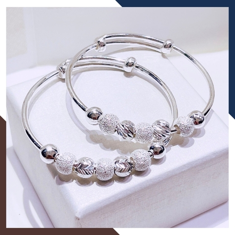 Vòng tay bạc cho bé trai bé gái, lắc chân trẻ em mix bi bạc ta nguyên chất mã AC250