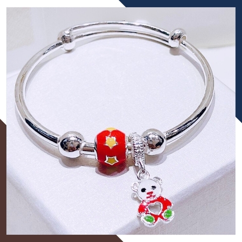 Vòng tay bạc cho bé trai bé gái, lắc tay trẻ em bạc ta nguyên chất mix bi và gấu mã AC250