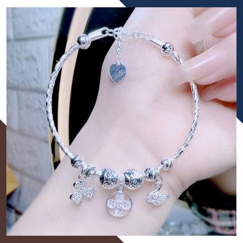 Vòng Tay Bạc Nữ Phối Charm Đẹp LTBN75 – Cỏ 4 Lá, Nơ, Trái Tim, Thiên Nga