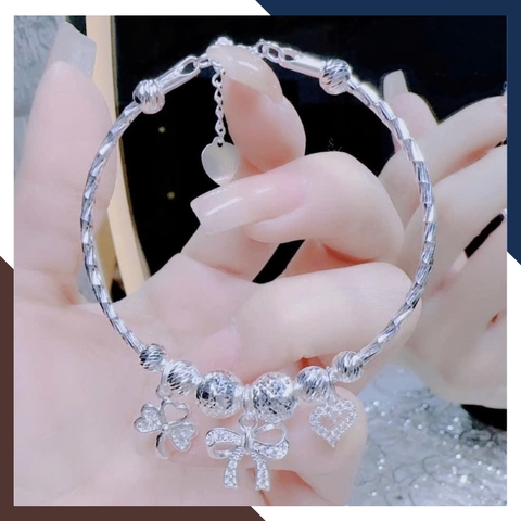 Vòng Tay Bạc Nữ Phối Charm Đẹp LTBN75 – Cỏ 4 Lá, Nơ, Trái Tim, Thiên Nga