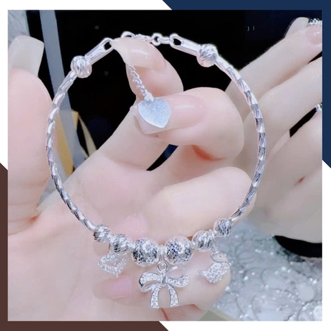 Vòng Tay Bạc Nữ Phối Charm Đẹp LTBN75 – Cỏ 4 Lá, Nơ, Trái Tim, Thiên Nga