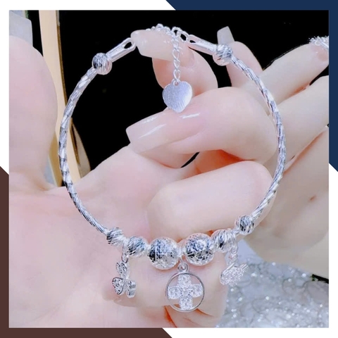 Vòng Tay Bạc Nữ Phối Charm Đẹp LTBN75 – Cỏ 4 Lá, Nơ, Trái Tim, Thiên Nga