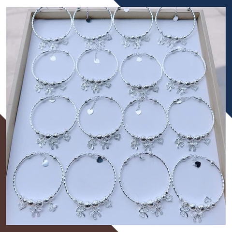 Vòng Tay Bạc Nữ Phối Charm Đẹp LTBN75 – Cỏ 4 Lá, Nơ, Trái Tim, Thiên Nga