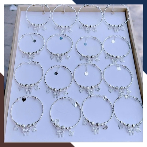 Vòng Tay Bạc Nữ Phối Charm Đẹp LTBN75 – Cỏ 4 Lá, Nơ, Trái Tim, Thiên Nga
