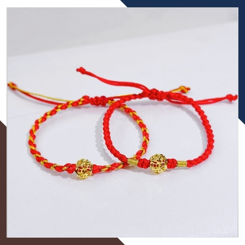 Vòng tay chỉ đỏ charm bi kim tiền vàng tây 10k mã AC390