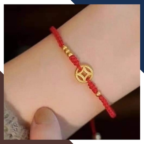 Vòng tay chỉ đỏ kim tiền vàng 24k 9999 mã AC690