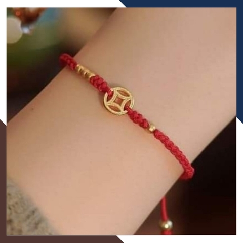 Vòng tay chỉ đỏ kim tiền vàng 24k 9999 mã AC690