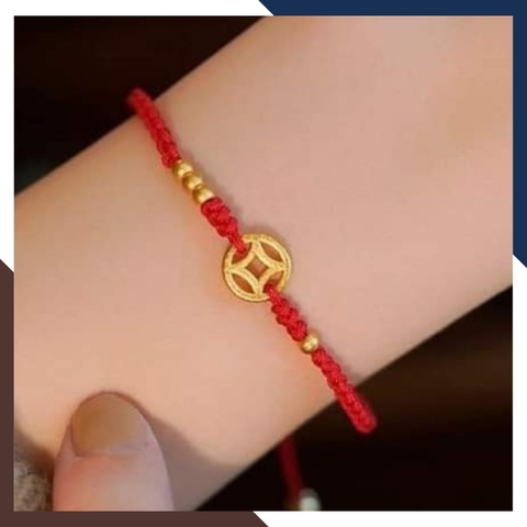 Vòng tay chỉ đỏ kim tiền vàng 24k 9999 mã AC690