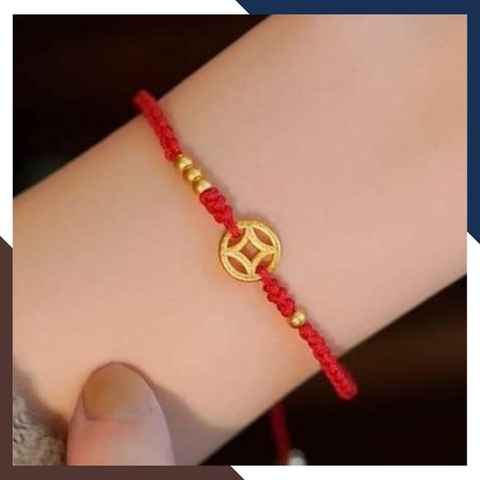 Vòng tay chỉ đỏ kim tiền vàng 24k 9999 mã AC690