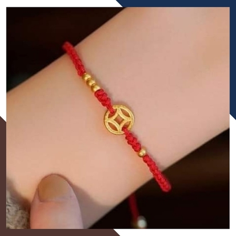 Vòng tay chỉ đỏ kim tiền vàng 24k 9999 mã AC690