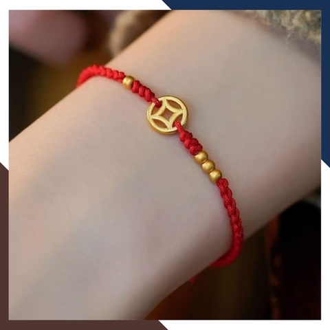 Vòng tay chỉ đỏ kim tiền vàng 24k 9999 mã AC690