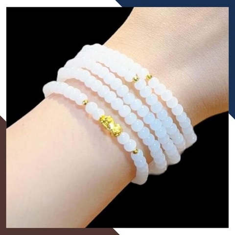 Vòng tay bạch ngọc mix charm vàng 24k mã AC1020