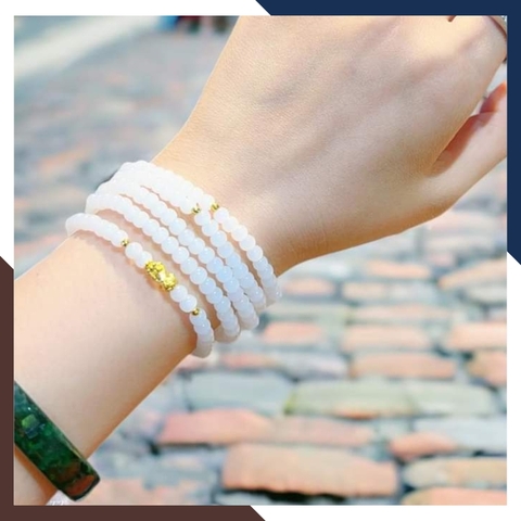 Vòng tay bạch ngọc mix charm vàng 24k mã AC1020