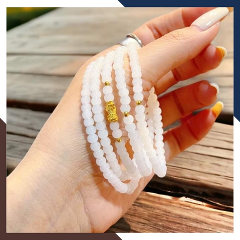 Vòng tay bạch ngọc mix charm vàng 24k mã AC1020