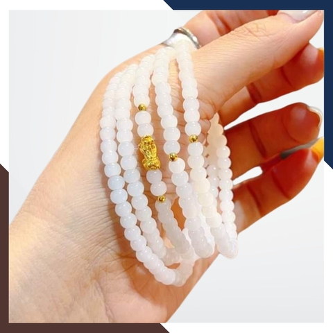 Vòng tay bạch ngọc mix charm vàng 24k mã AC1020