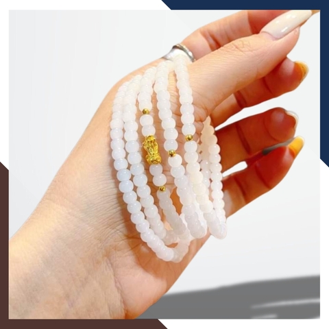 Vòng tay bạch ngọc mix charm vàng 24k mã AC1020