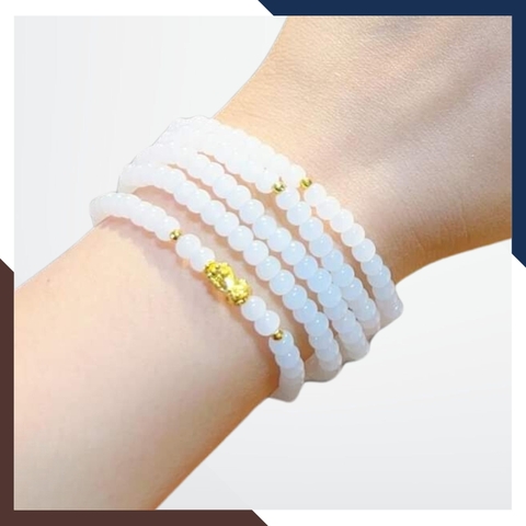 Vòng tay bạch ngọc mix charm vàng 24k mã AC1020