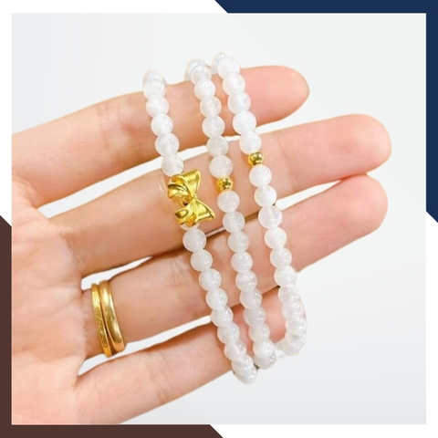 Vòng tay mã não trắng mix charm vàng 24k mã AC1280