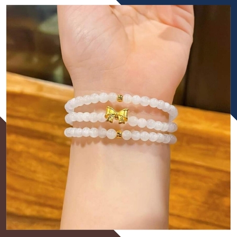 Vòng tay mã não trắng mix charm vàng 24k mã AC1280