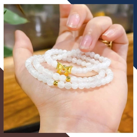 Vòng tay mã não trắng mix charm vàng 24k mã AC1280