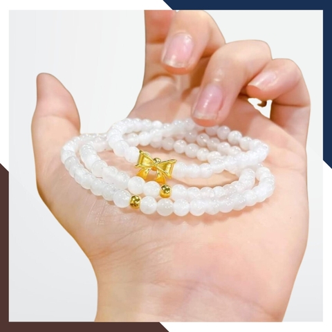 Vòng tay mã não trắng mix charm vàng 24k mã AC1280