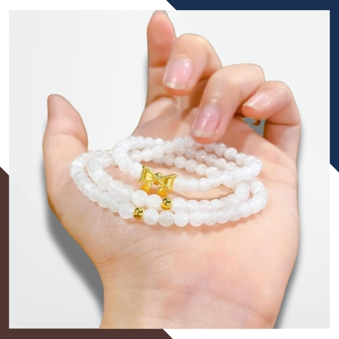 Vòng tay mã não trắng mix charm vàng 24k mã AC1280