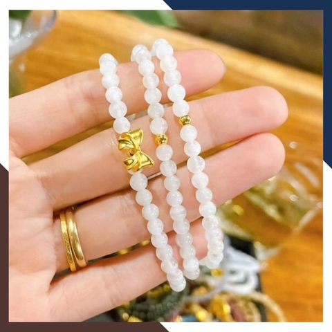 Vòng tay mã não trắng mix charm vàng 24k mã AC1280