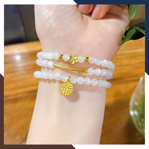 Vòng thạch anh trắng mix charm vàng 24k mã AC2480