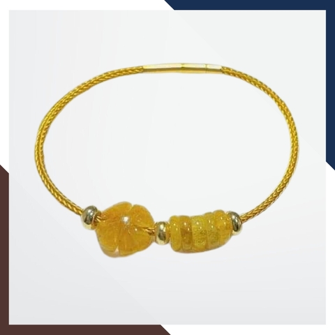 Vòng tay cỏ 4 lá mix ngũ điếu đá thạch anh tóc vàng cho nữ mệnh thổ mã AC0350