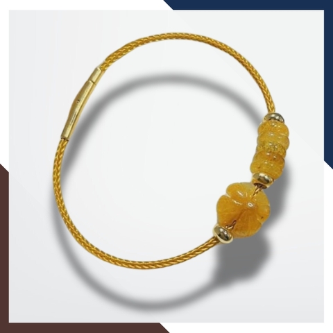 Vòng tay cỏ 4 lá mix ngũ điếu đá thạch anh tóc vàng cho nữ mệnh thổ mã AC0350