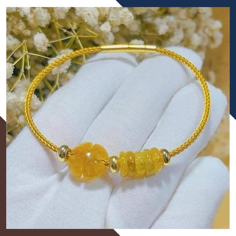 Vòng tay cỏ 4 lá mix ngũ điếu đá thạch anh tóc vàng cho nữ mệnh thổ mã AC0350