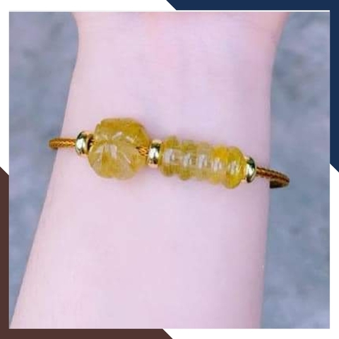 Vòng tay cỏ 4 lá mix ngũ điếu đá thạch anh tóc vàng cho nữ mệnh thổ mã AC0350