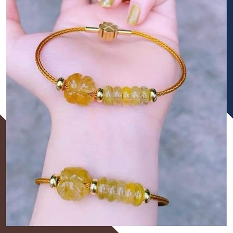 Vòng tay cỏ 4 lá mix ngũ điếu đá thạch anh tóc vàng cho nữ mệnh thổ mã AC0350