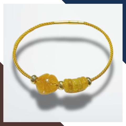 Vòng tay cỏ 4 lá mix ngũ điếu đá thạch anh tóc vàng cho nữ mệnh thổ mã AC0350